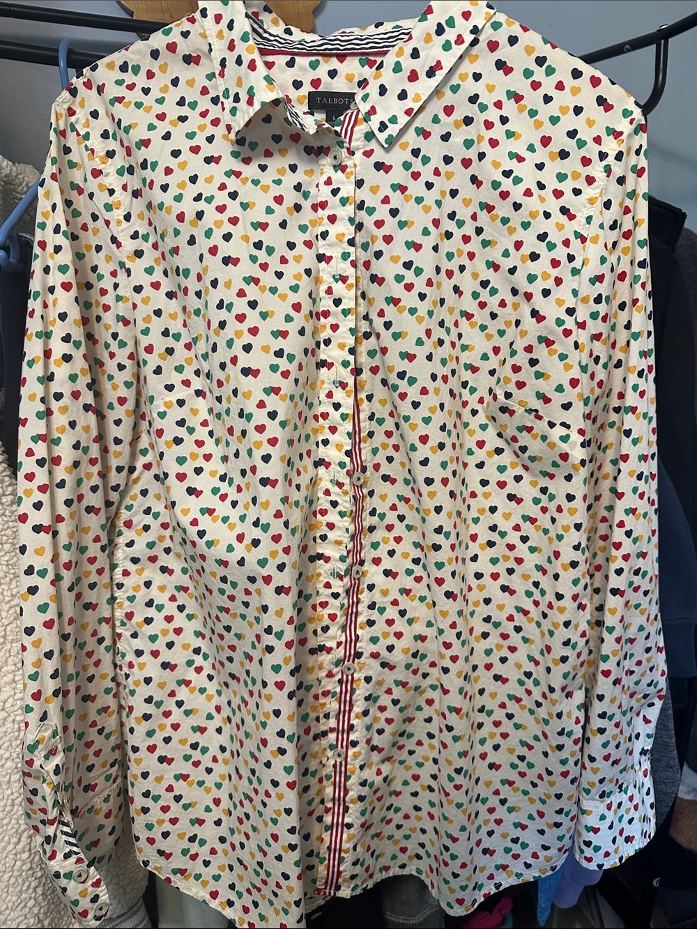 Talbots Cream Shirt with Multicolor Heart Print